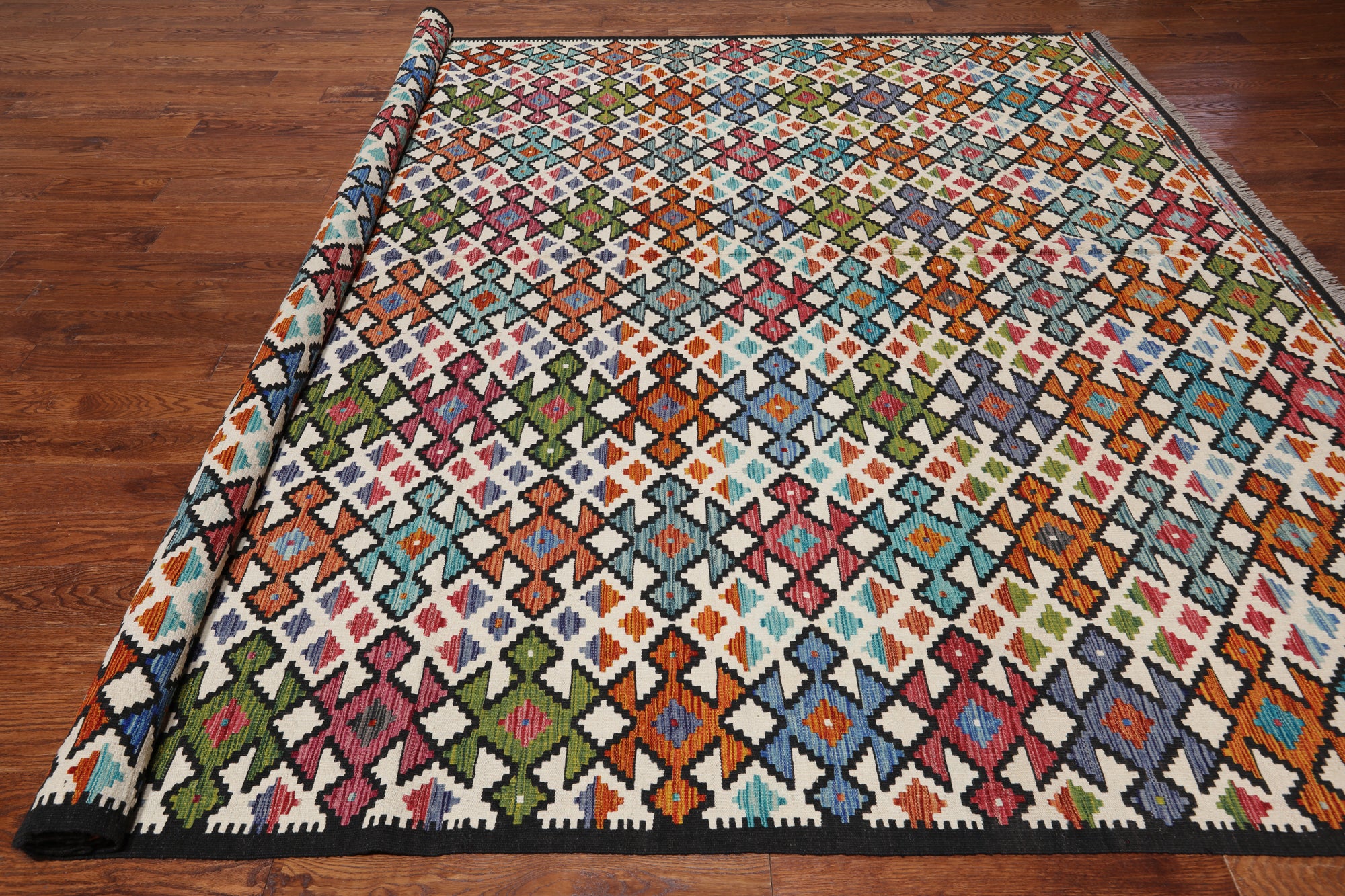 SUPER SALE Reversible Kilim Flat Weave Wool On Wool Rug - 9' 9" X 12' 9"
