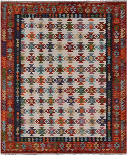 SUPER SALE Reversible Kilim Flat Weave Wool On Wool Rug - 8' 1" X 9' 7"