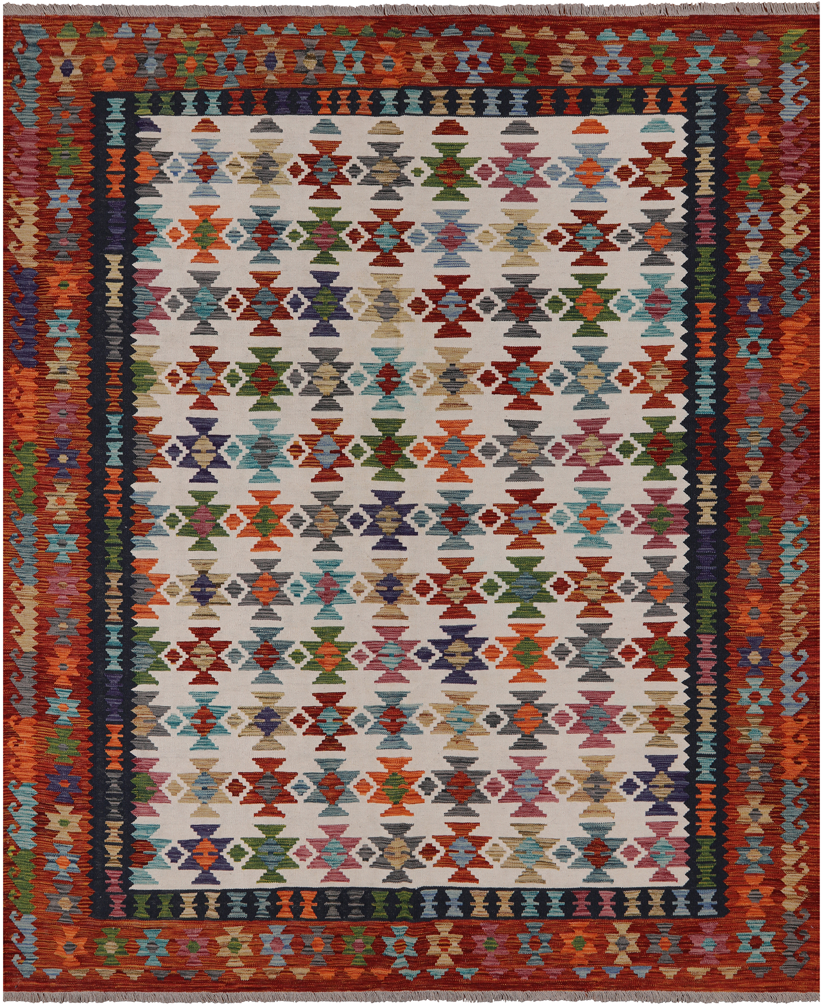 SUPER SALE Reversible Kilim Flat Weave Wool On Wool Rug - 8' 1" X 9' 7"