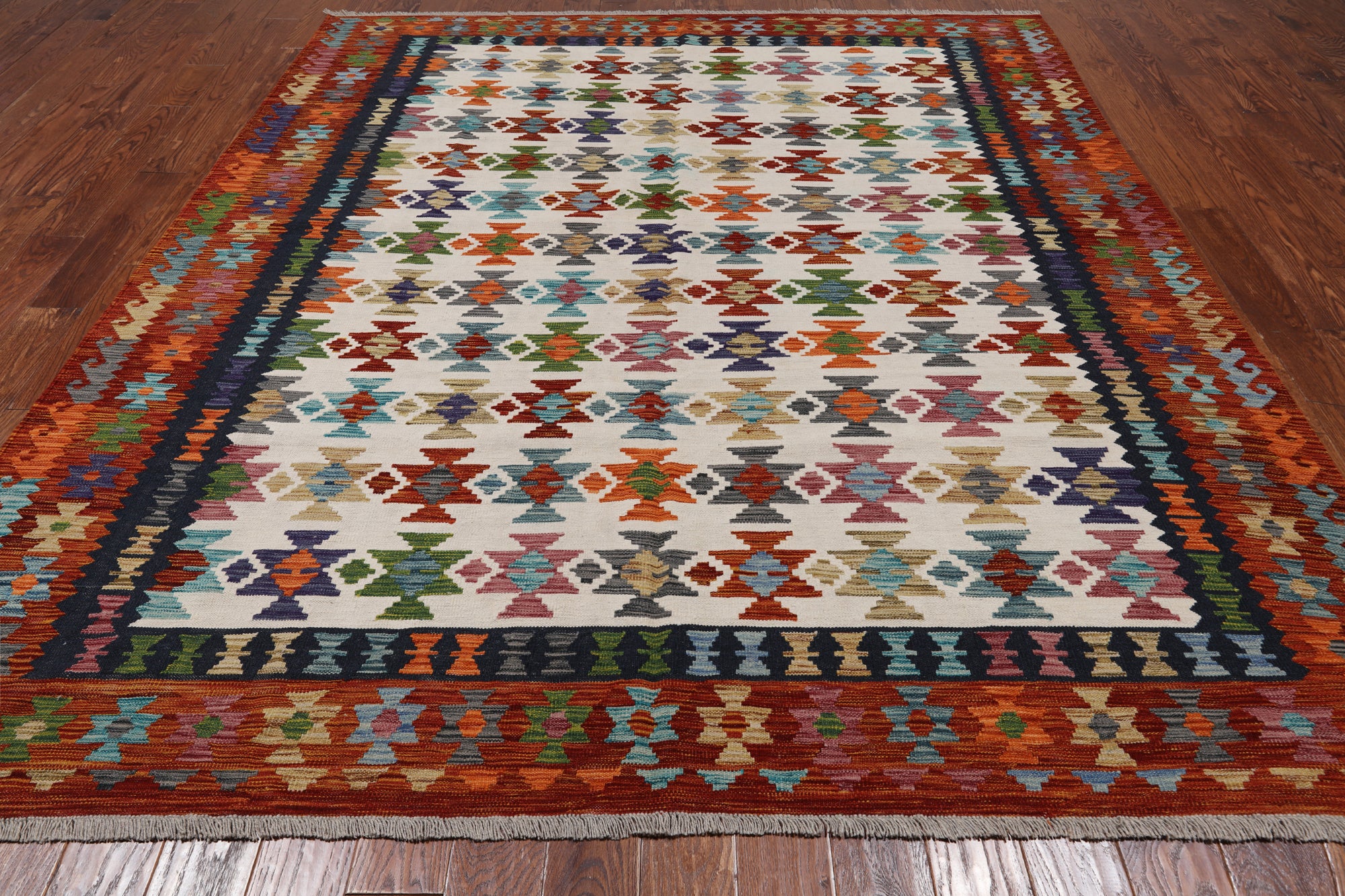 SUPER SALE Reversible Kilim Flat Weave Wool On Wool Rug - 8' 1" X 9' 7"