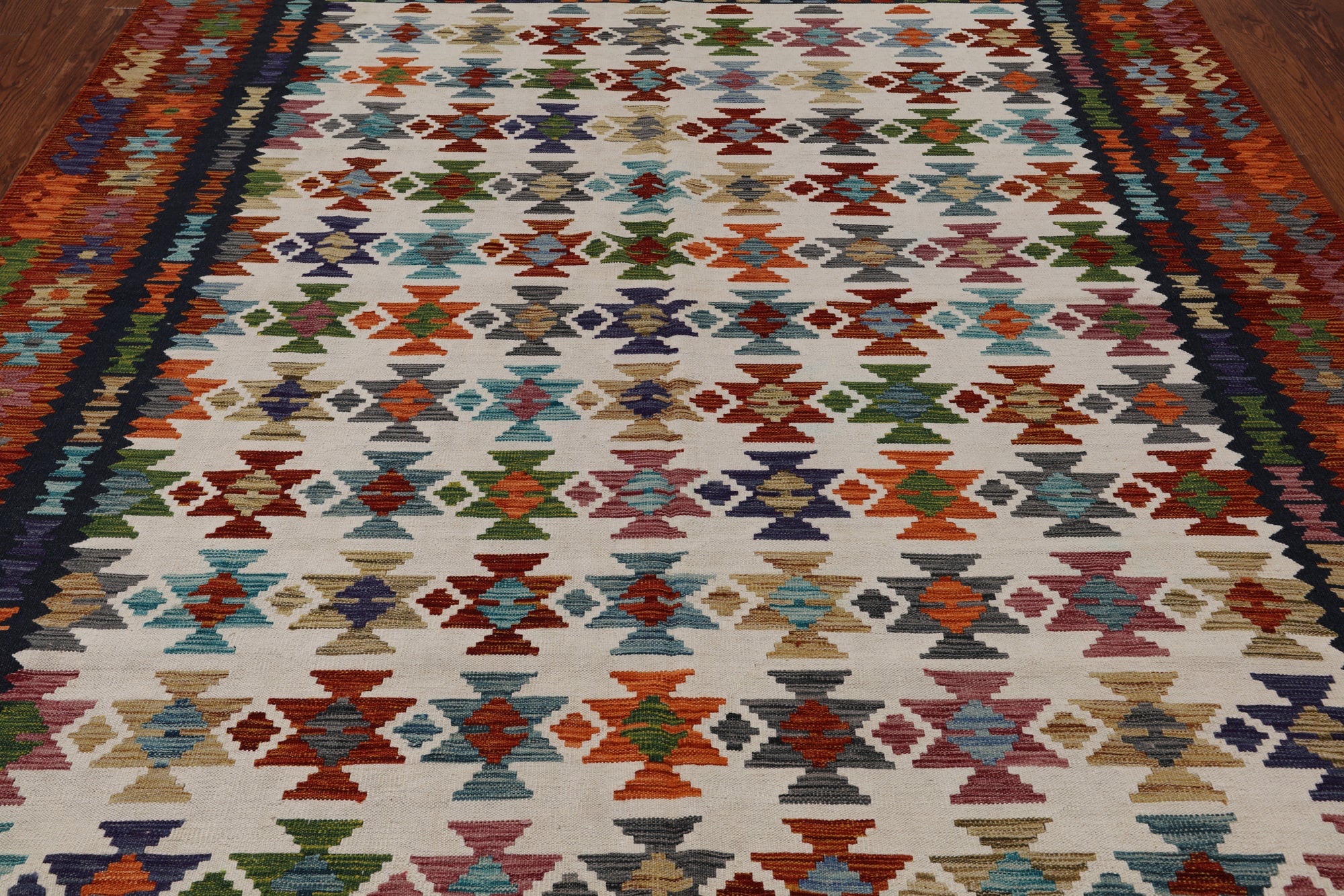 SUPER SALE Reversible Kilim Flat Weave Wool On Wool Rug - 8' 1" X 9' 7"