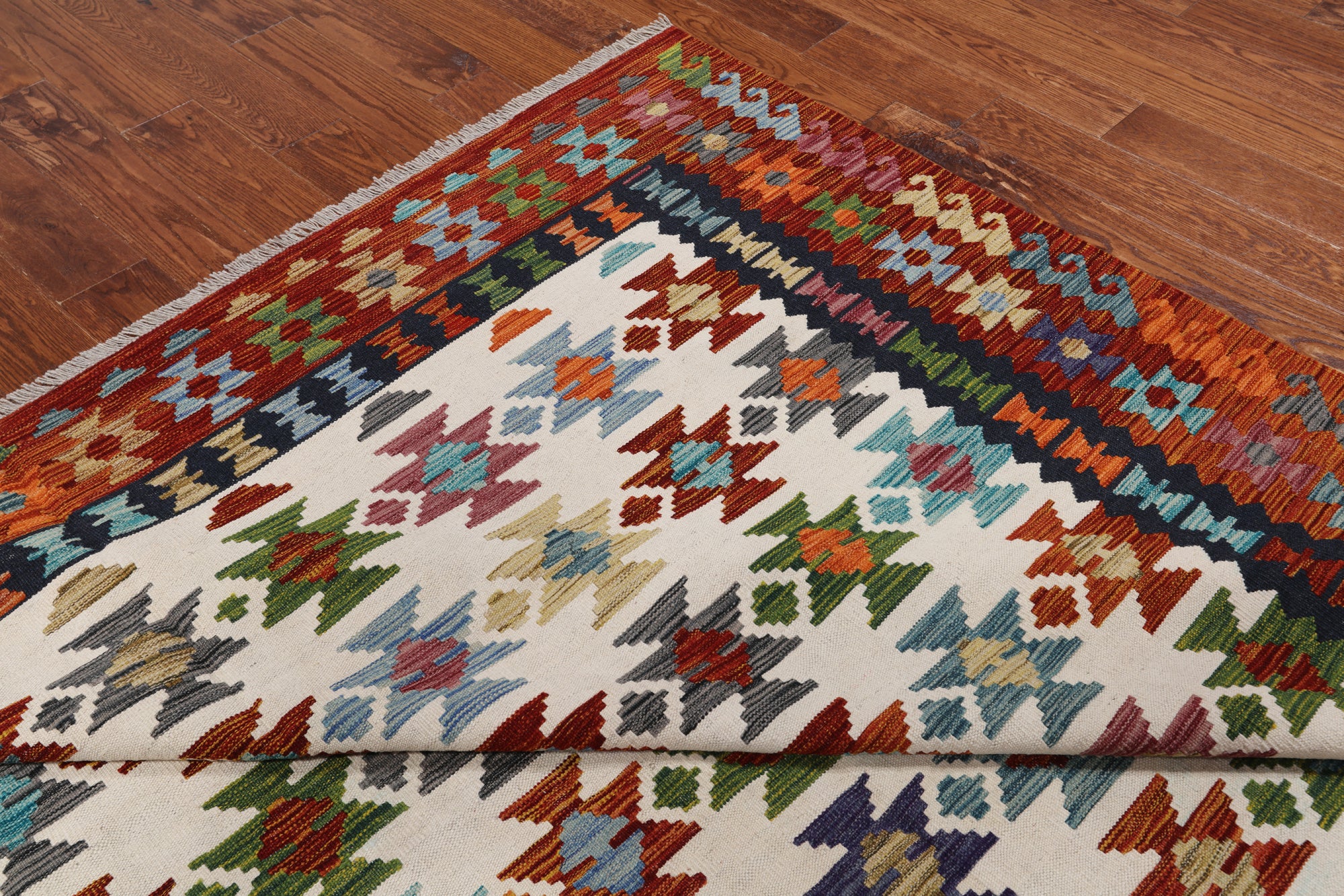 SUPER SALE Reversible Kilim Flat Weave Wool On Wool Rug - 8' 1" X 9' 7"