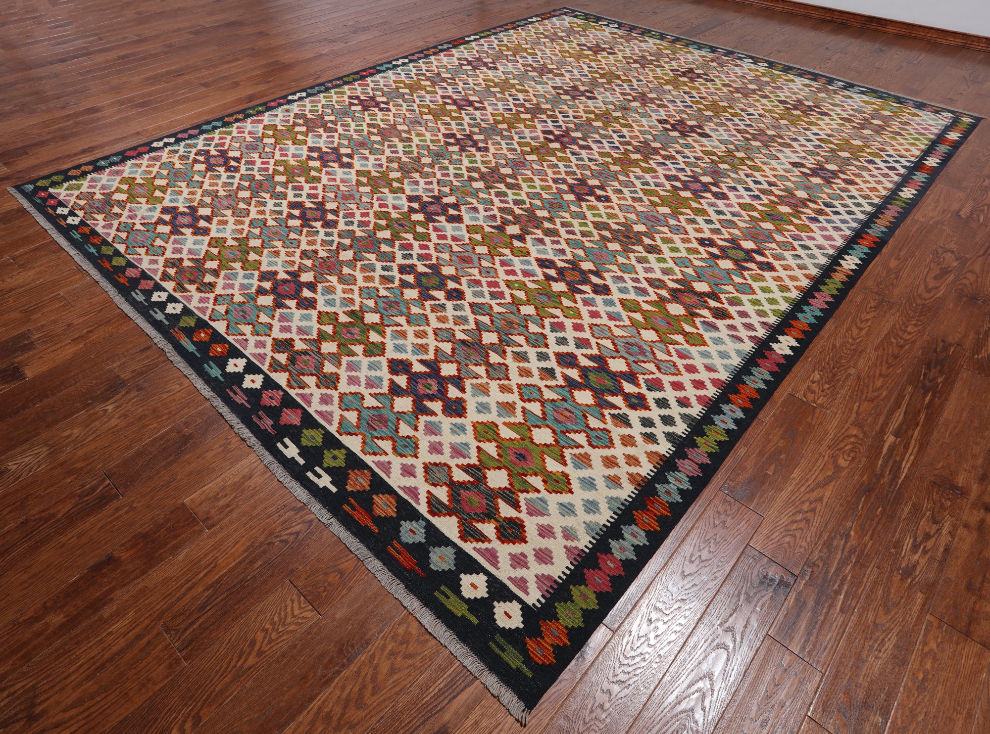 SUPER SALE Reversible Kilim Flat Weave Wool On Wool Rug - 110' 2" X 13' 1"