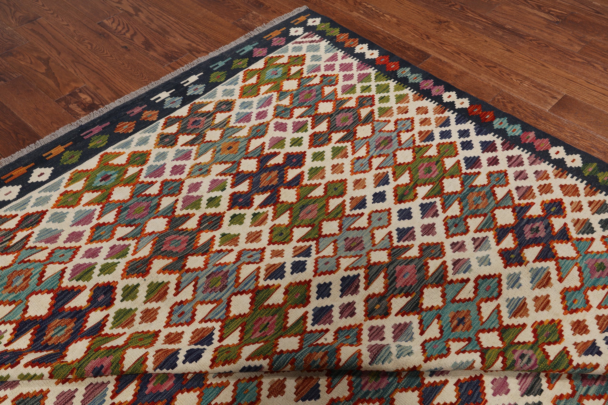 SUPER SALE Reversible Kilim Flat Weave Wool On Wool Rug - 110' 2" X 13' 1"
