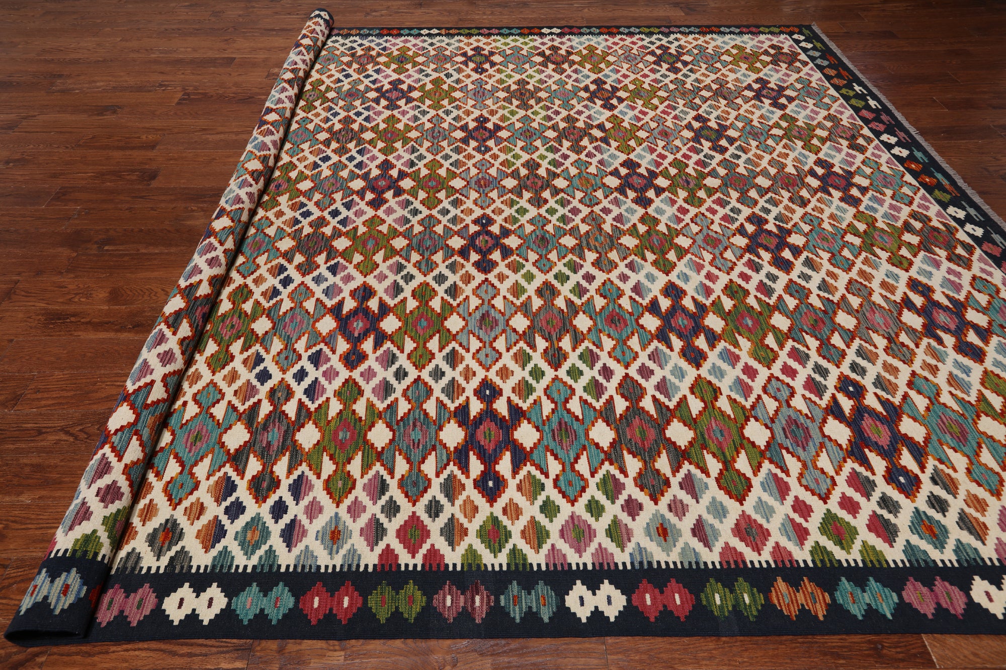 SUPER SALE Reversible Kilim Flat Weave Wool On Wool Rug - 110' 2" X 13' 1"