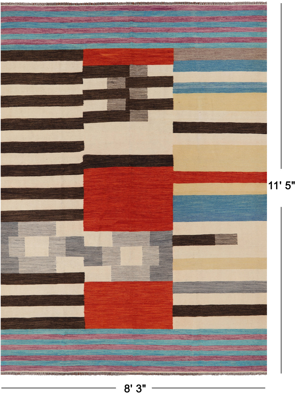 SUPER SALE Reversible Kilim Flat Weave Wool On Wool Rug - 8' 3" X 11' 5"
