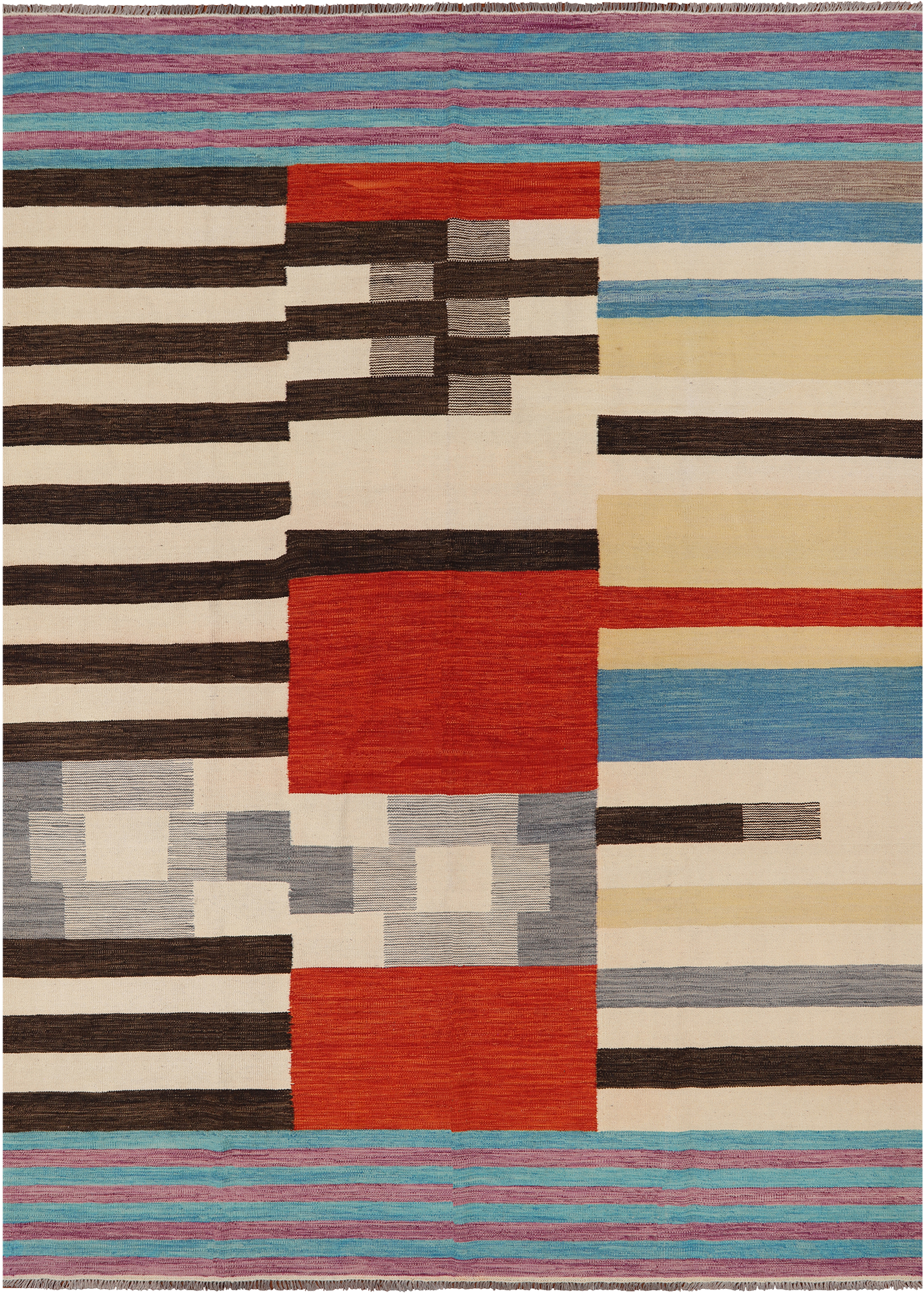 SUPER SALE Reversible Kilim Flat Weave Wool On Wool Rug - 8' 3" X 11' 5"