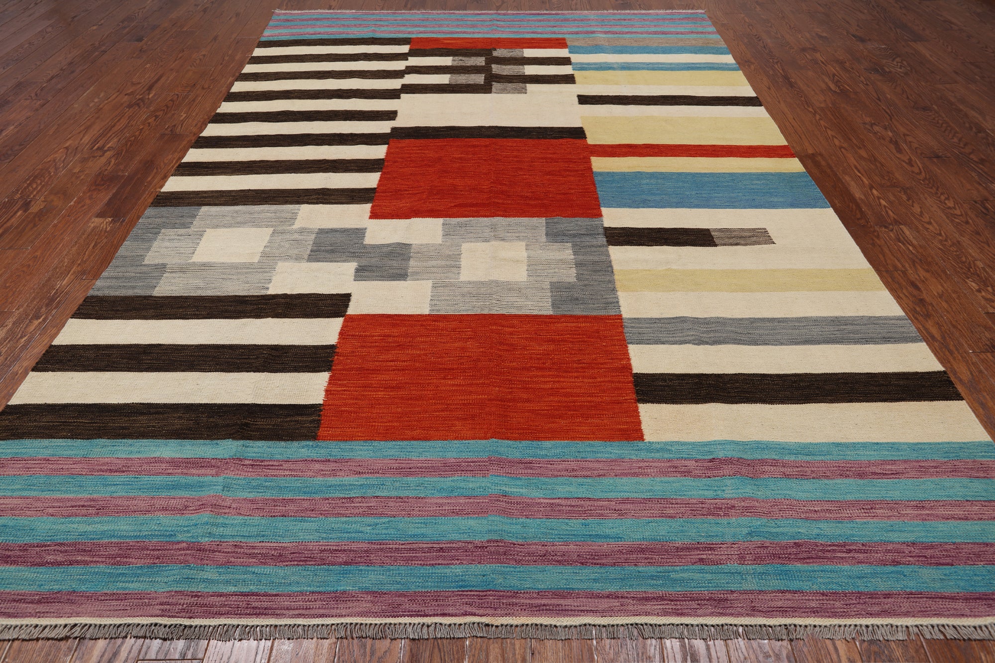 SUPER SALE Reversible Kilim Flat Weave Wool On Wool Rug - 8' 3" X 11' 5"