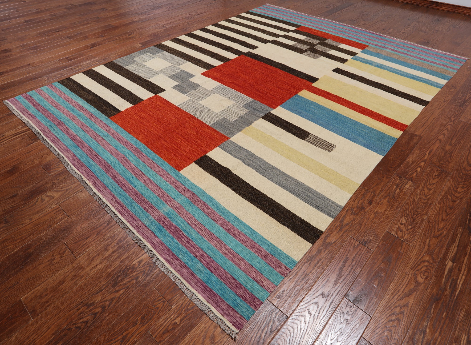 SUPER SALE Reversible Kilim Flat Weave Wool On Wool Rug - 8' 3" X 11' 5"