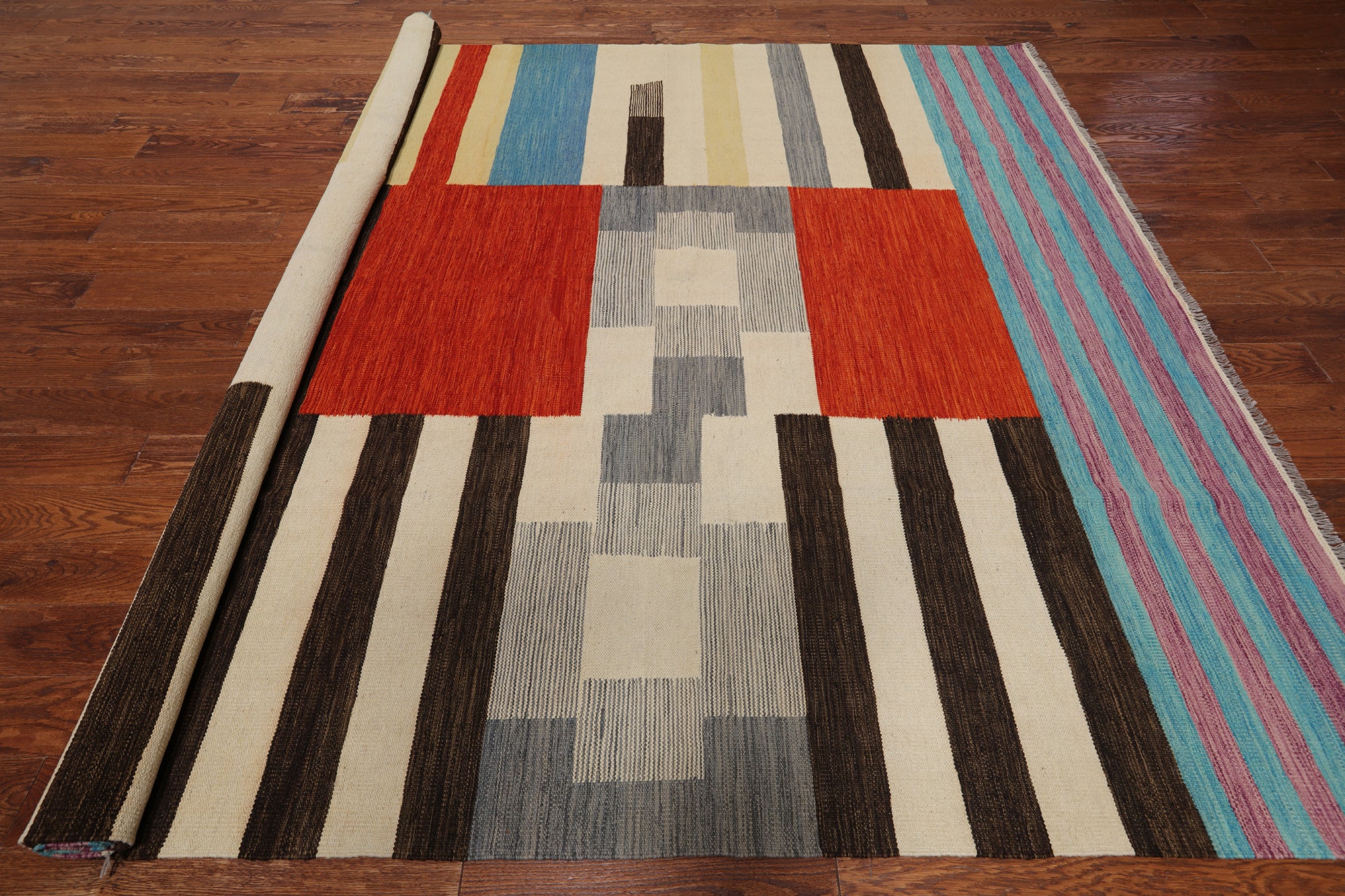 SUPER SALE Reversible Kilim Flat Weave Wool On Wool Rug - 8' 3" X 11' 5"