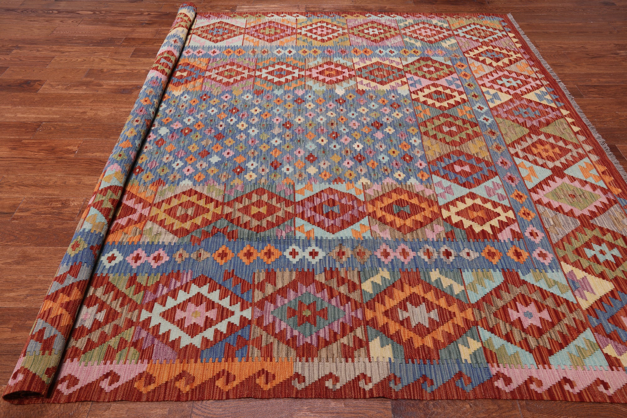 SUPER SALE Reversible Kilim Flat Weave Wool On Wool Rug - 8' 5" X 11' 1"