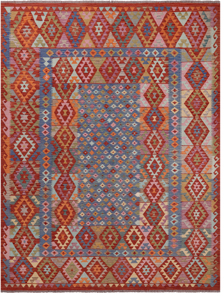 SUPER SALE Reversible Kilim Flat Weave Wool On Wool Rug - 8' 5" X 11' 1"