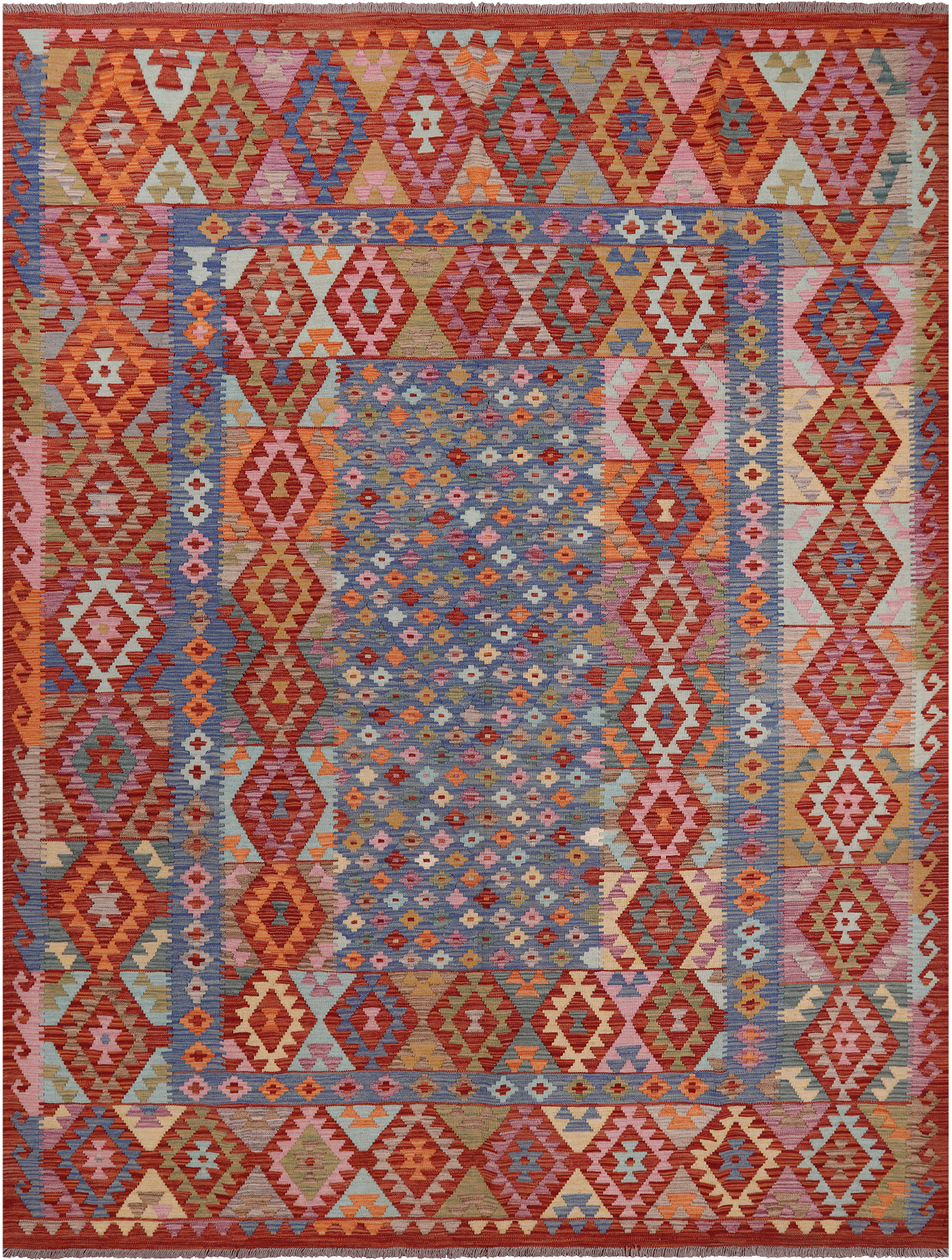 SUPER SALE Reversible Kilim Flat Weave Wool On Wool Rug - 8' 5" X 11' 1"