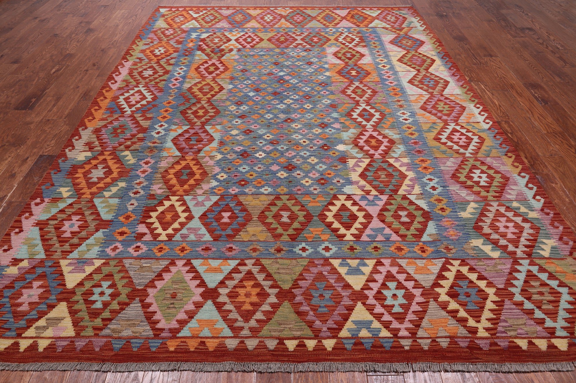 SUPER SALE Reversible Kilim Flat Weave Wool On Wool Rug - 8' 5" X 11' 1"