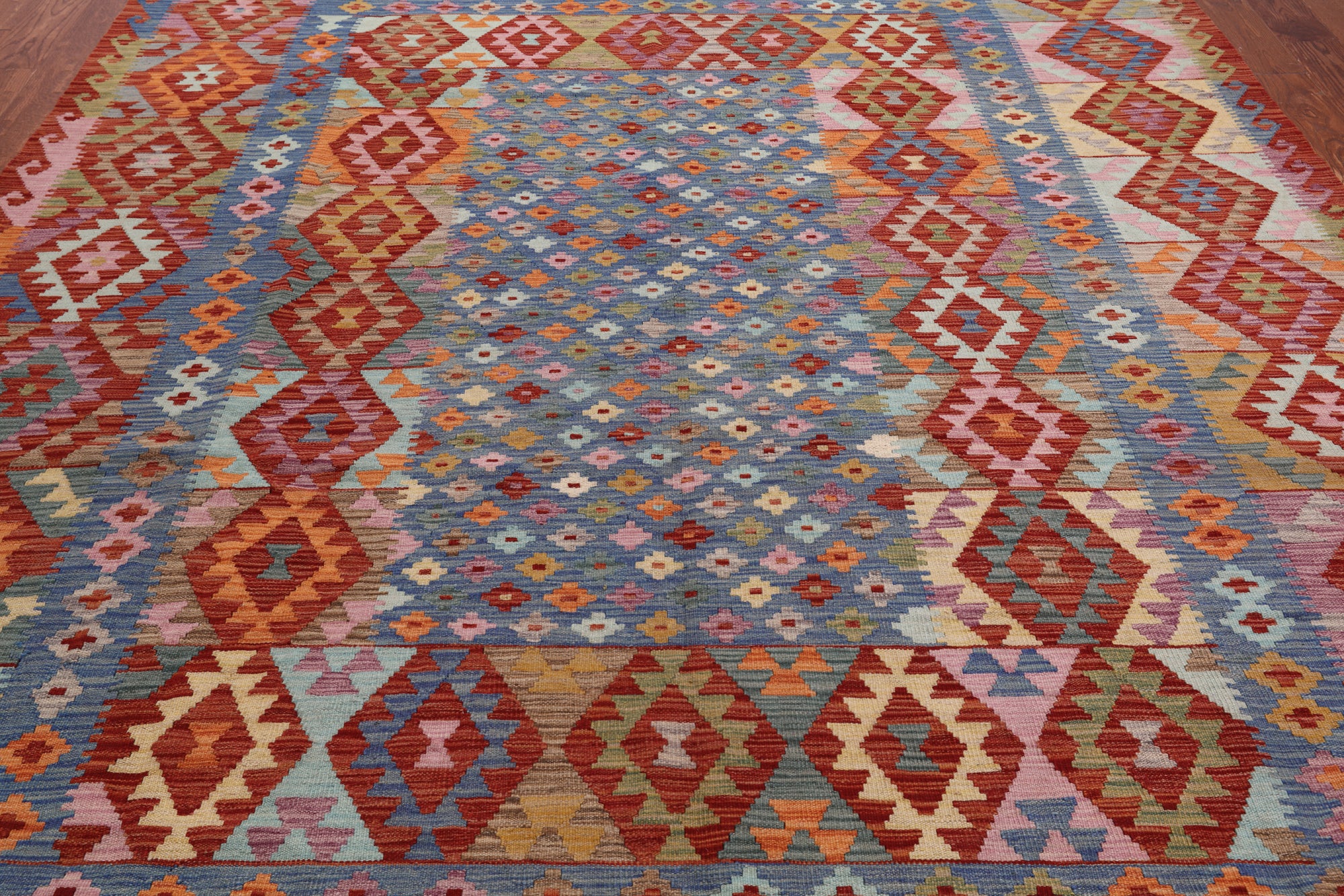 SUPER SALE Reversible Kilim Flat Weave Wool On Wool Rug - 8' 5" X 11' 1"