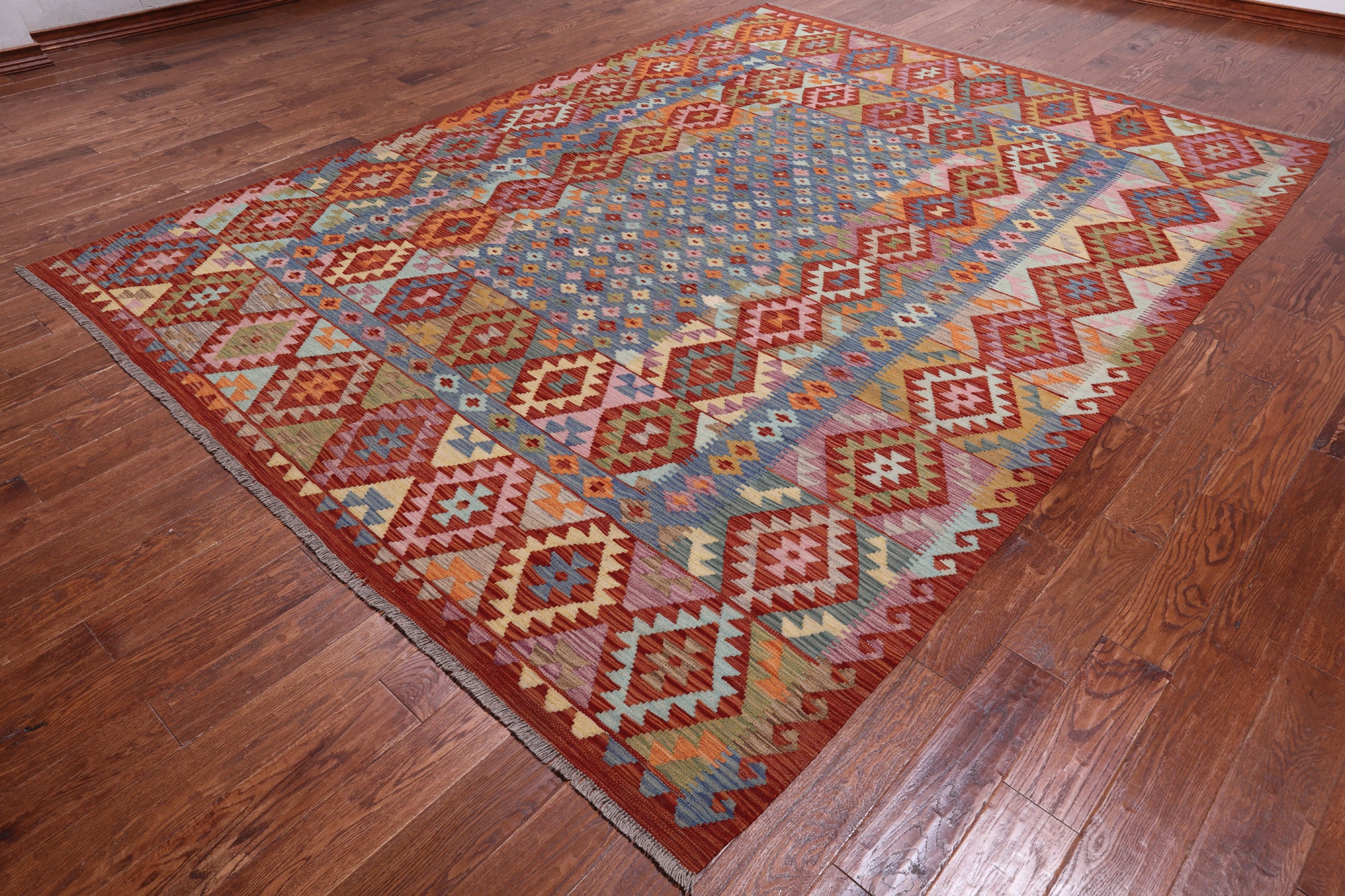 SUPER SALE Reversible Kilim Flat Weave Wool On Wool Rug - 8' 5" X 11' 1"