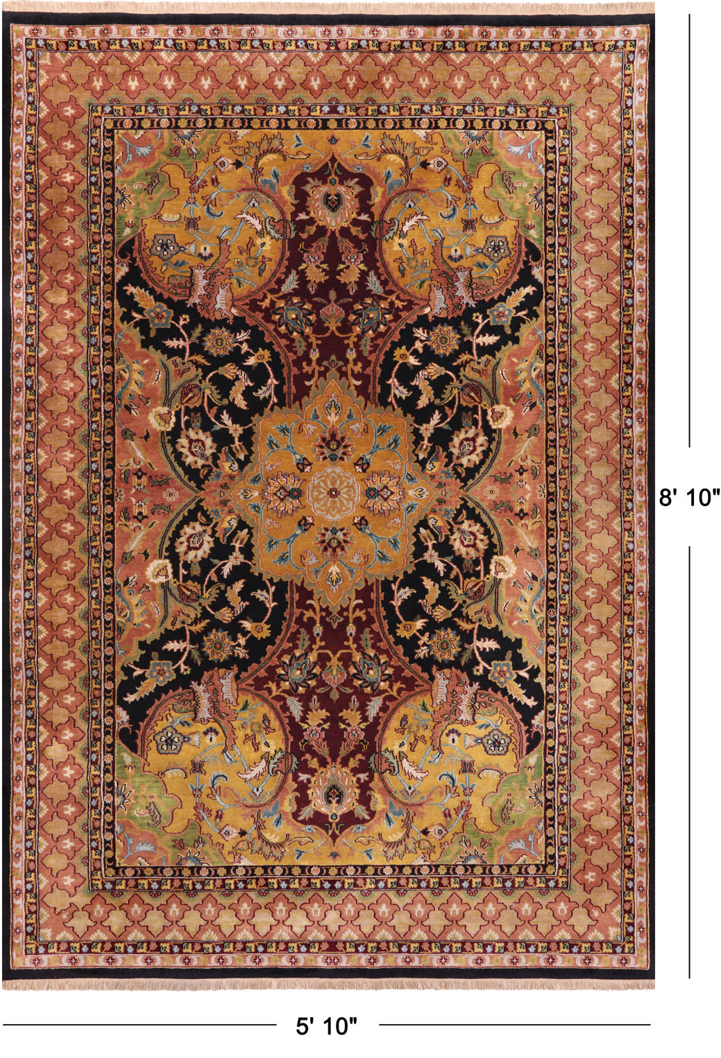 Persian Tabriz Handmade Wool Rug - 5' 10" X 8' 10"