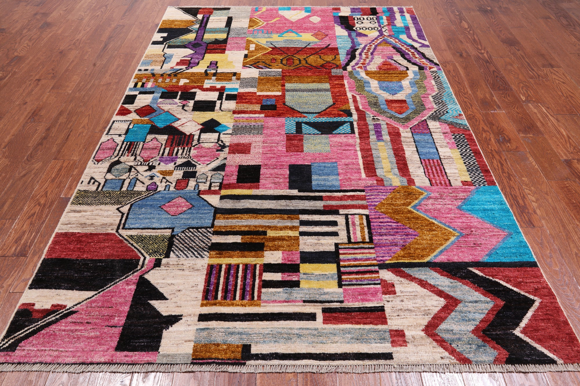 Tribal Moroccan Handmade Wool On Wool Rug - 6' 2" X 9' 0"