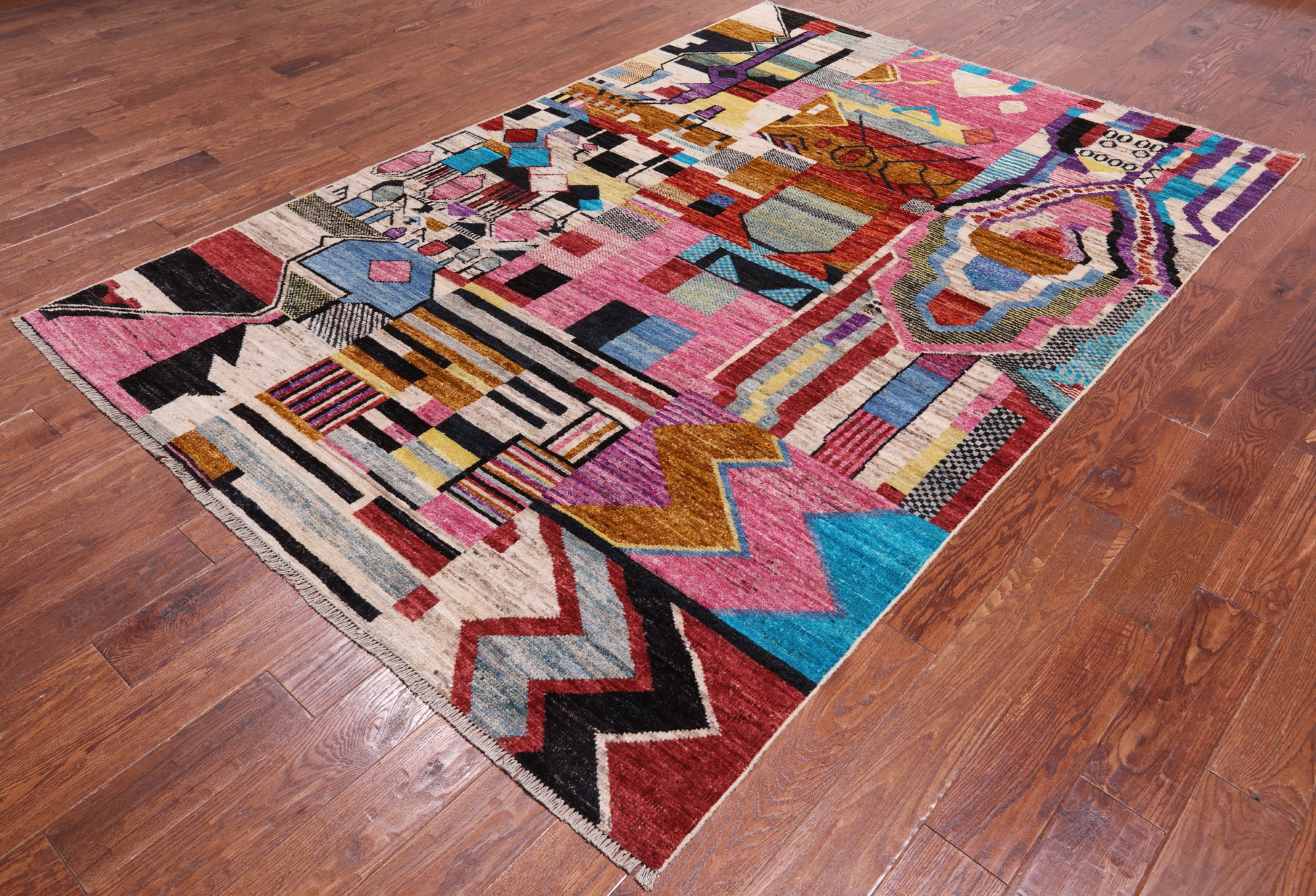 Tribal Moroccan Handmade Wool On Wool Rug - 6' 2" X 9' 0"