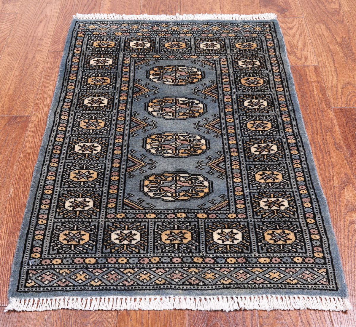Grey Bokhara Handmade Wool Rug - 2' 0" X 2' 11"