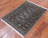 Grey Bokhara Handmade Wool Rug - 2' 0" X 2' 11"
