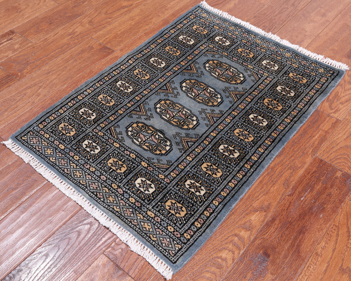 Grey Bokhara Handmade Wool Rug - 2' 0" X 2' 11"