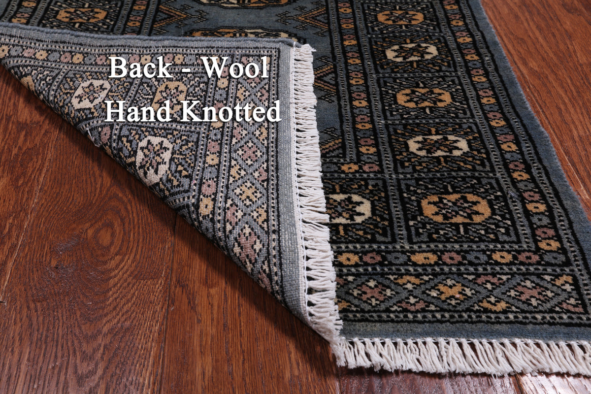 Grey Bokhara Handmade Wool Rug - 2' 0" X 2' 11"