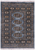 Grey Bokhara Handmade Wool Rug - 2' 0" X 2' 11"