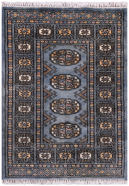 Grey Bokhara Handmade Wool Rug - 2' 0" X 2' 11"