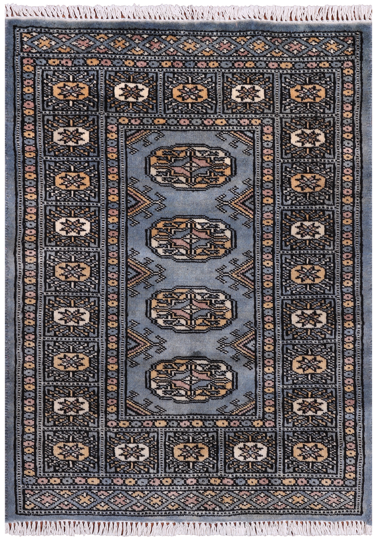 Grey Bokhara Handmade Wool Rug - 2' 0" X 2' 11"