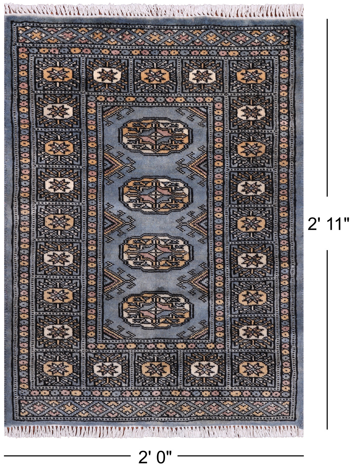 Grey Bokhara Handmade Wool Rug - 2' 0" X 2' 11"