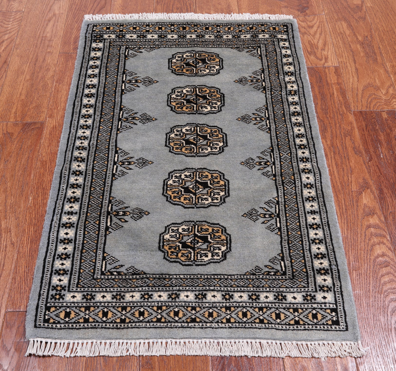 Grey Bokhara Handmade Wool Rug - 2' 0" X 3' 2"