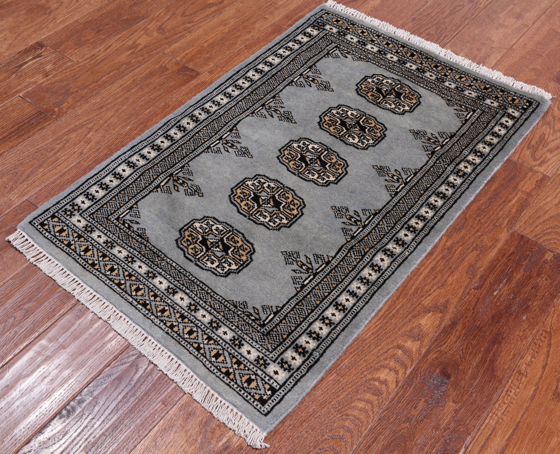 Grey Bokhara Handmade Wool Rug - 2' 0" X 3' 2"