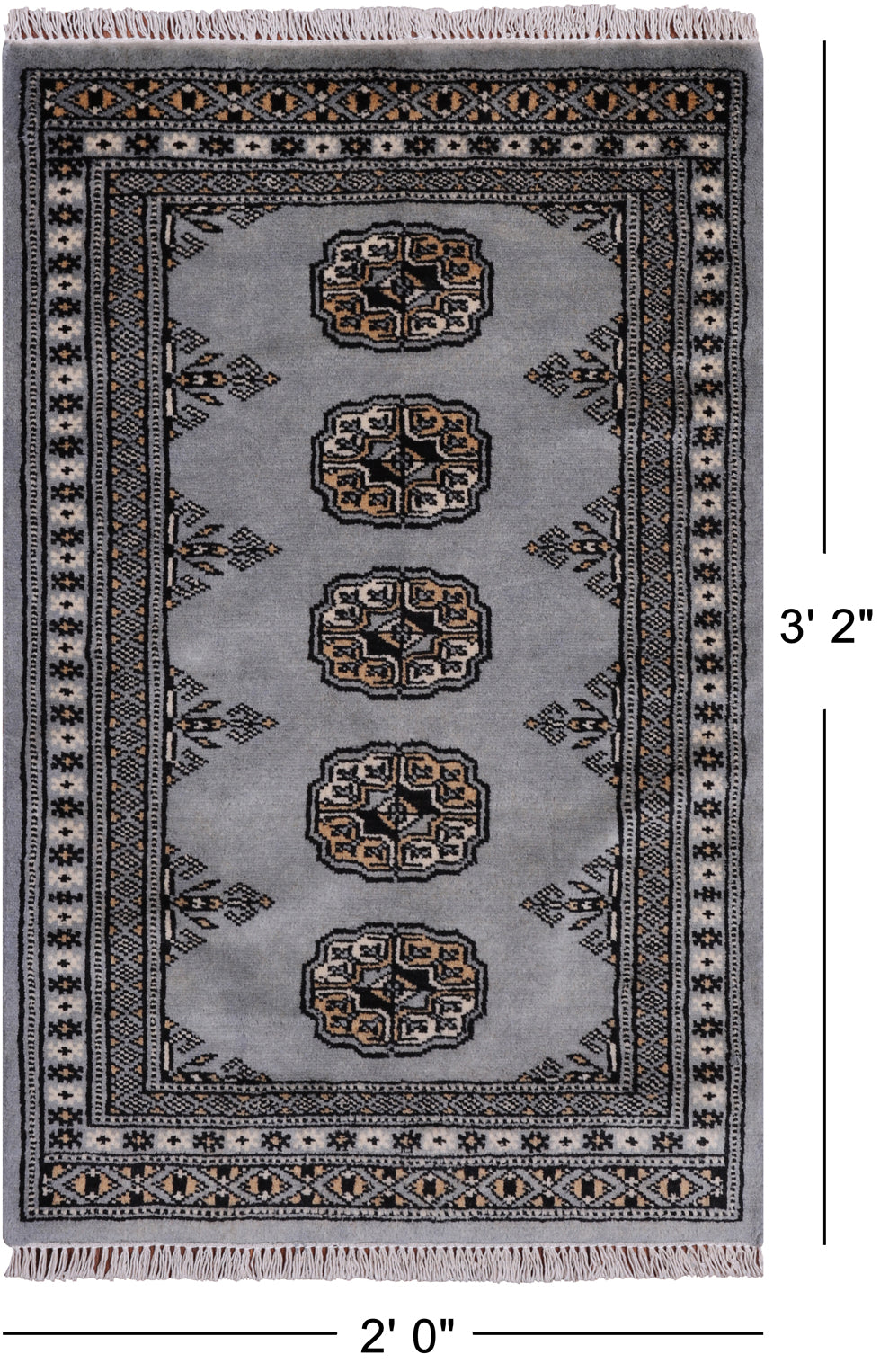 Grey Bokhara Handmade Wool Rug - 2' 0" X 3' 2"