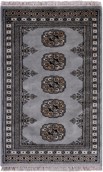 Grey Bokhara Handmade Wool Rug - 2' 0" X 3' 2"