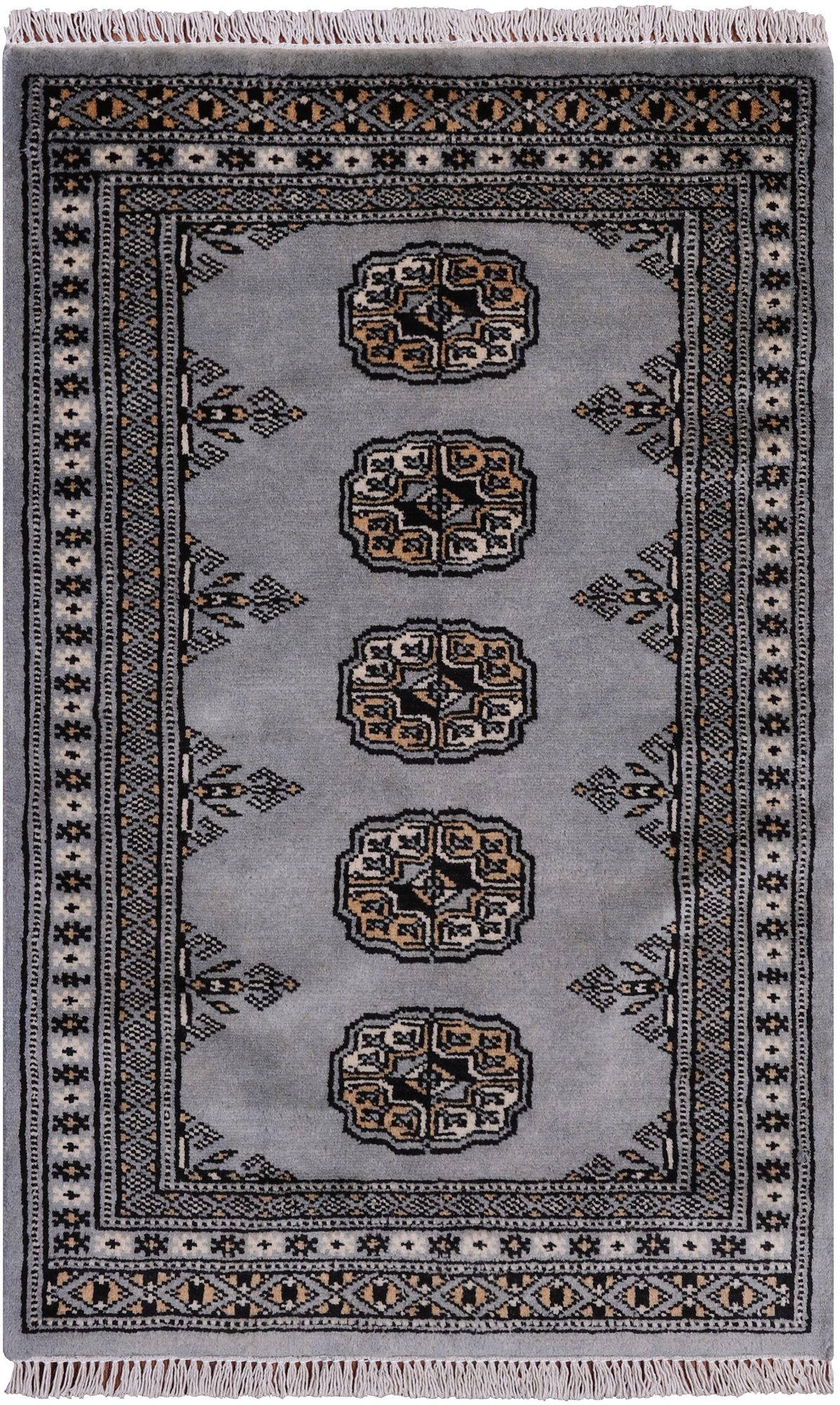 Grey Bokhara Handmade Wool Rug - 2' 0" X 3' 2"