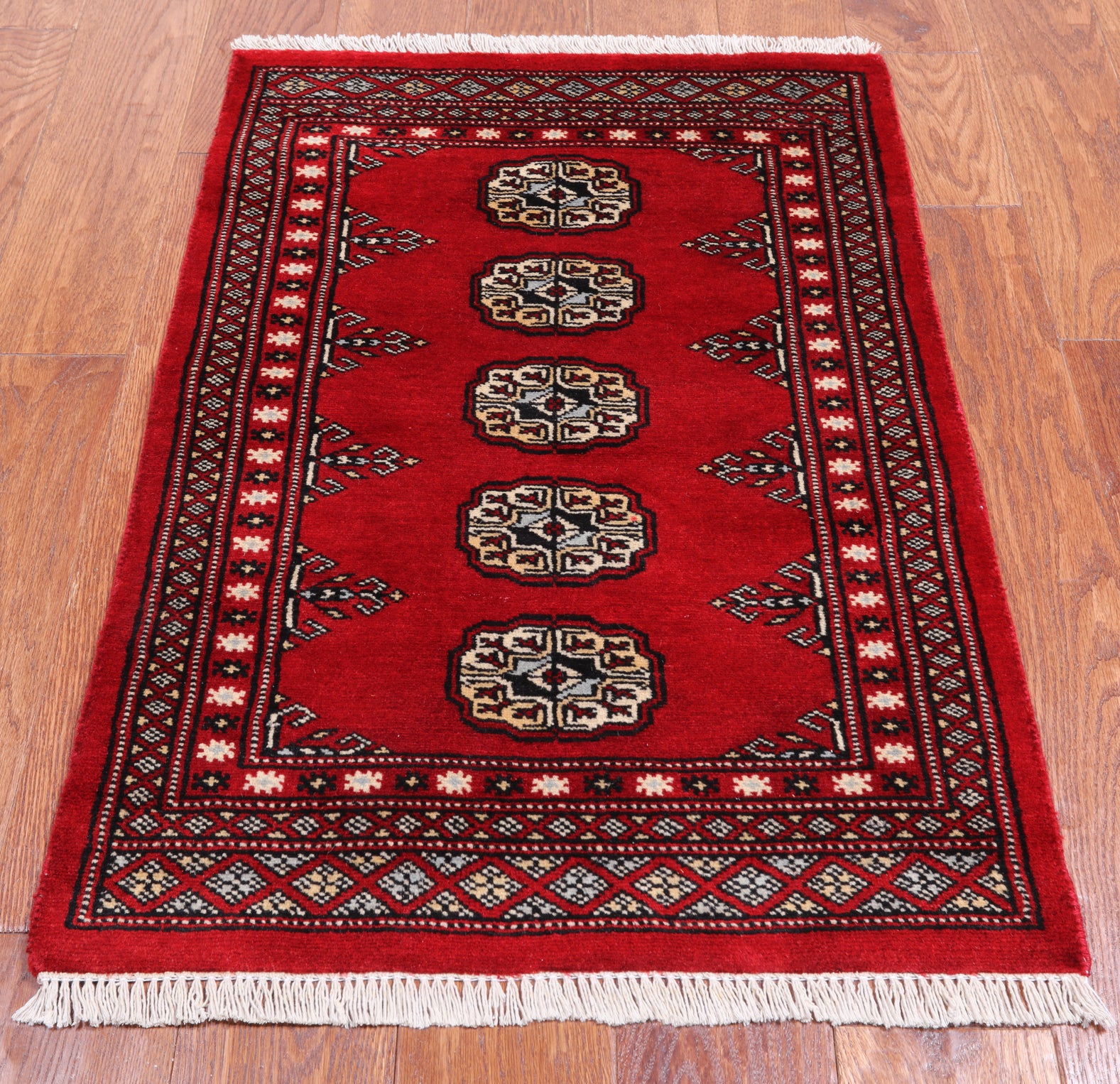 Red Bokhara Handmade Wool Rug - 2' 1" X 3' 1"