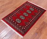 Red Bokhara Handmade Wool Rug - 2' 1" X 3' 1"