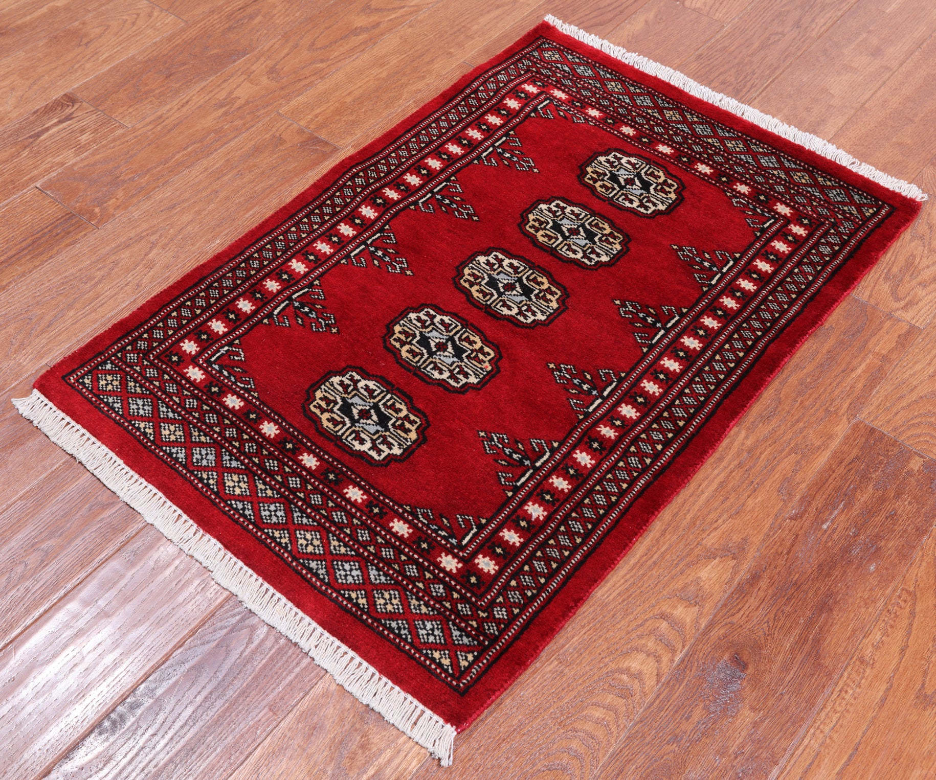 Red Bokhara Handmade Wool Rug - 2' 1" X 3' 1"