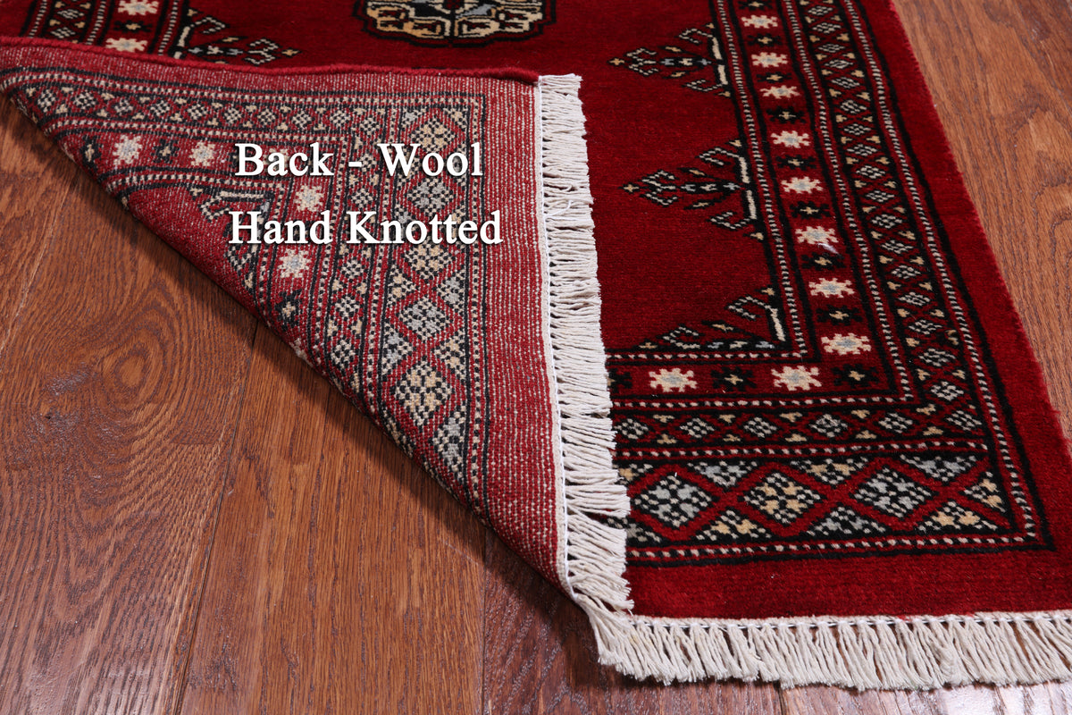 Red Bokhara Handmade Wool Rug - 2' 1" X 3' 1"