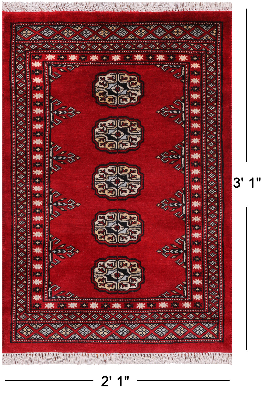 Red Bokhara Handmade Wool Rug - 2' 1" X 3' 1"