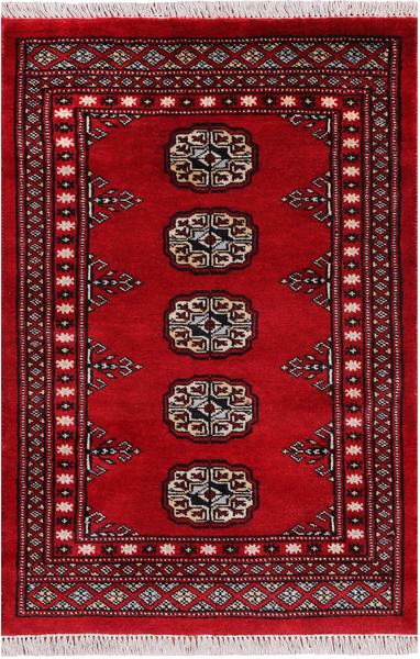 Red Bokhara Handmade Wool Rug - 2' 1" X 3' 1"