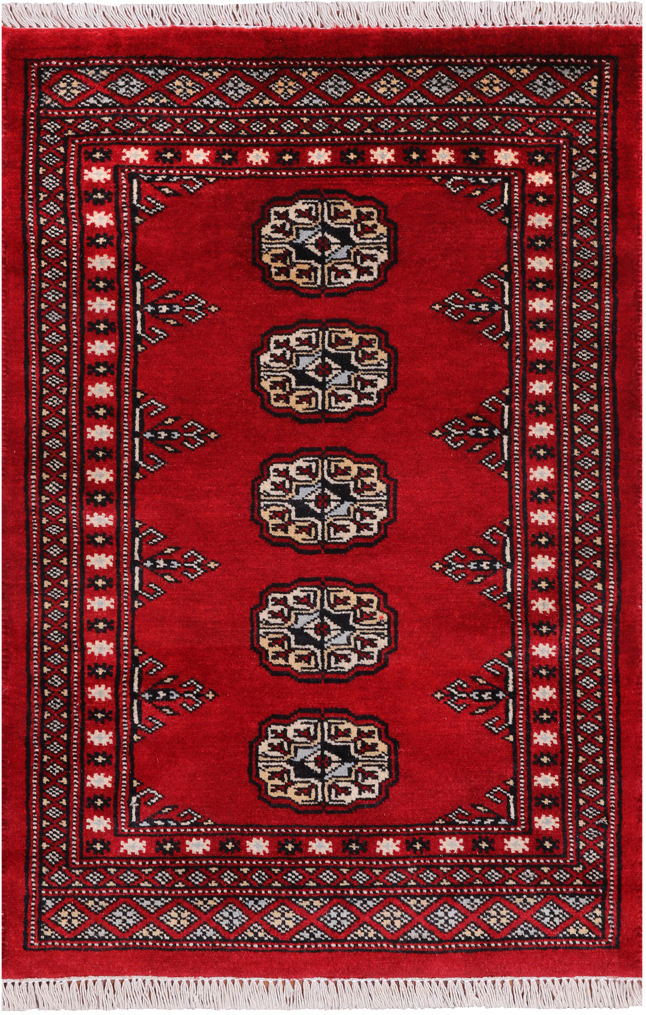 Red Bokhara Handmade Wool Rug - 2' 1" X 3' 1"