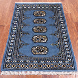 Blue Bokhara Hand-Knotted Wool Rug - 2' 0" X 3' 0"