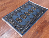 Blue Bokhara Hand-Knotted Wool Rug - 2' 0" X 3' 0"