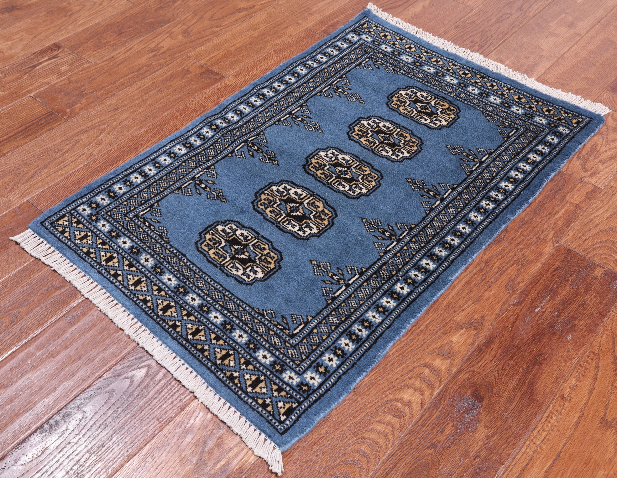 Blue Bokhara Hand-Knotted Wool Rug - 2' 0" X 3' 0"