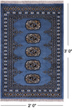 Blue Bokhara Hand-Knotted Wool Rug - 2' 0" X 3' 0"