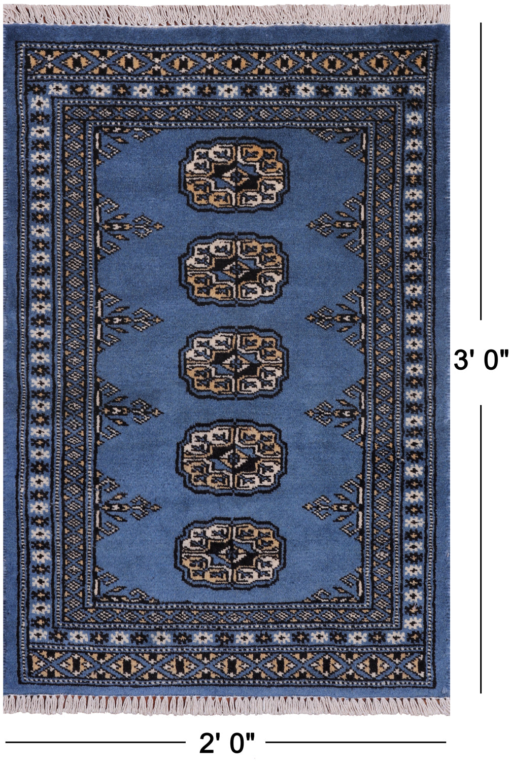 Blue Bokhara Hand-Knotted Wool Rug - 2' 0" X 3' 0"