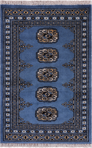 Blue Bokhara Hand-Knotted Wool Rug - 2' 0" X 3' 0"