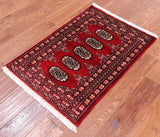 Red Bokhara Hand-Knotted Wool Rug - 2' 0" X 2' 10"